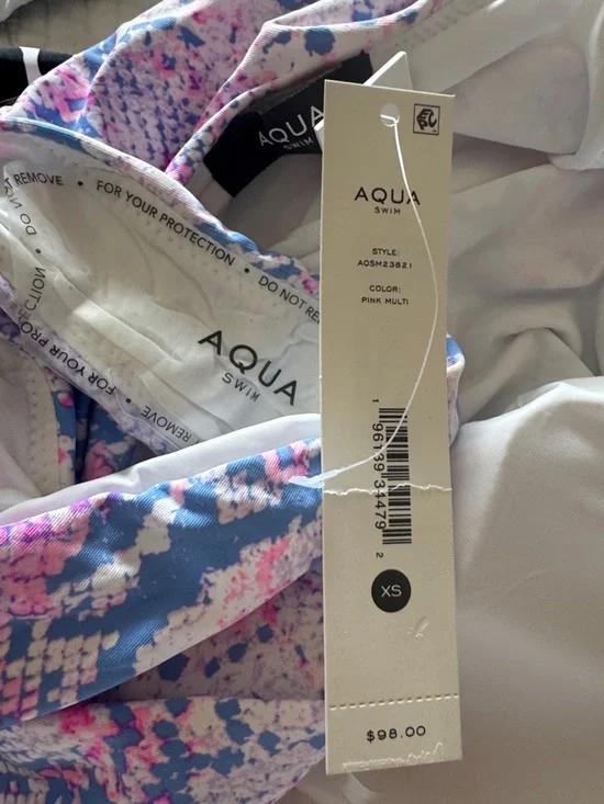 New! Aqua Bloomingdales One-Shoulder Pink & Blue Snake-Print Cutout Swimsuit - Picture 3 of 3